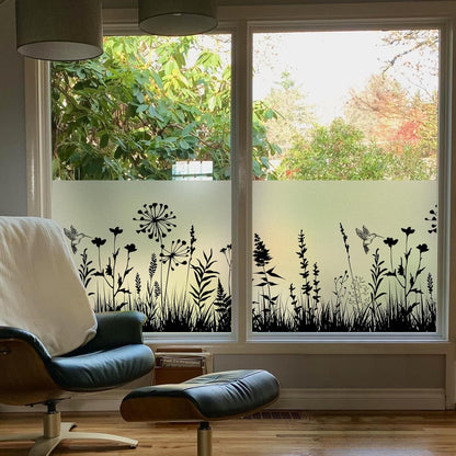 DKTIE Window Privacy Film Flowers Pure White Pattern Stained Glass Window Film Decorative Frosted Glass Window Film Sun Blocking Heat Control Static Cling (A274, 17.5" x 78.7")