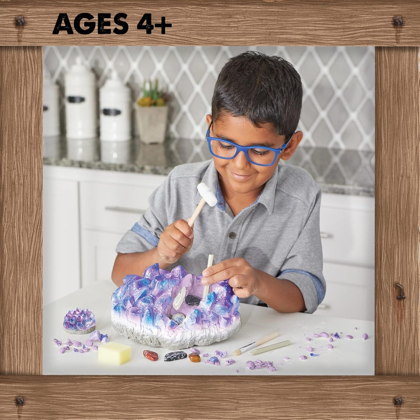 MindWare Dig It Up Giant Gem Discovery Kit - Gemstone Dig Kit Offers Geology for Kids with 12 Real Polished Hidden Gemstones - Includes 1 Giant Gem, Chiseling Tools, Gemstone Poster - Ages 4+