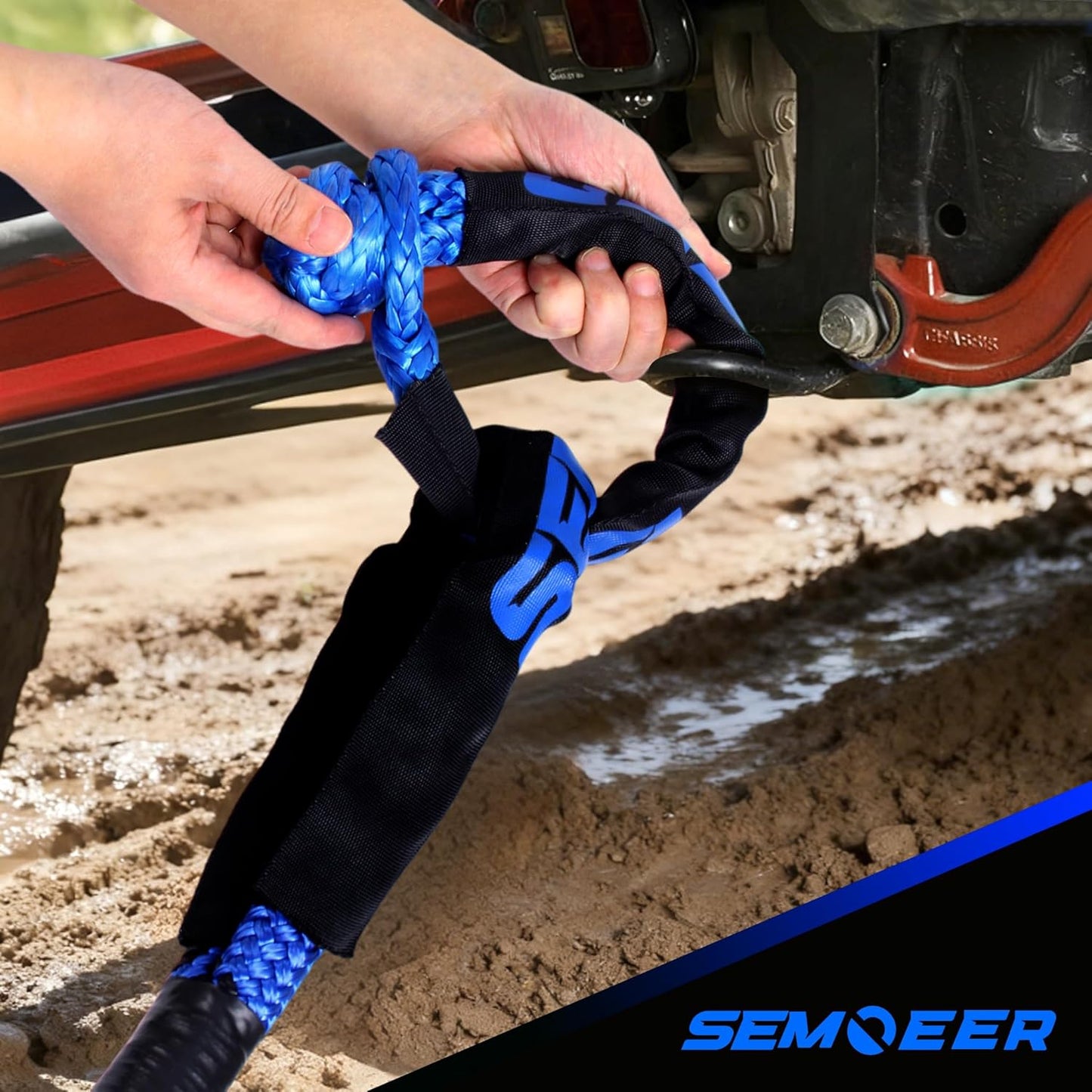 Kinetic Recovery Rope, 1" x 30ft 48500LBS, Kinetic Rope Recovery Kit with 2 Soft Shackles, Heavy Duty Offroad Snatch Strap, 35% High Elasticity Tow Ropes for Trucks SUV UTV, Black & Green Mixed