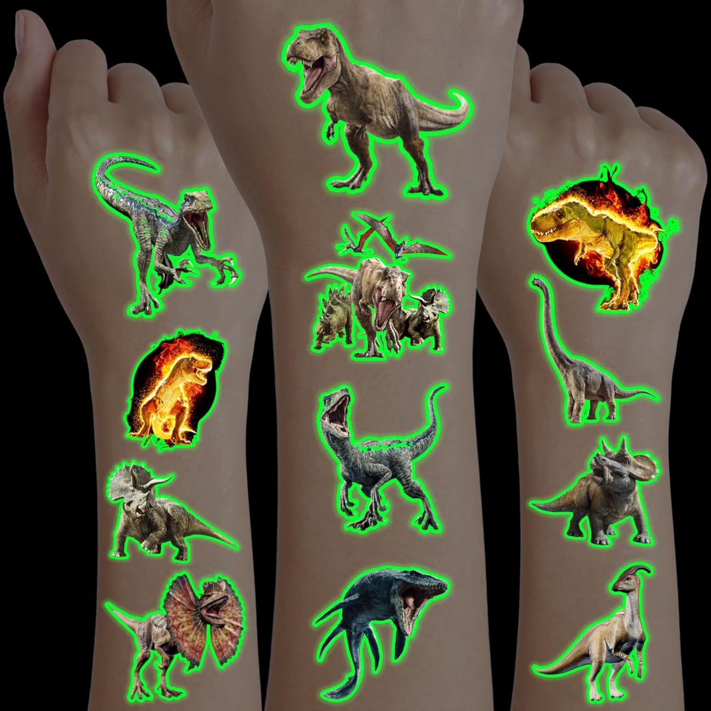 96PCS Dinosaur 3D Pre-Cut Temporary Tattoos - Stickers for Birthday Party Supplies, Decorations, and Favors - Super Cute Gifts for Kids, Boys & Girls, Classroom Prizes, and Themed (Normal)