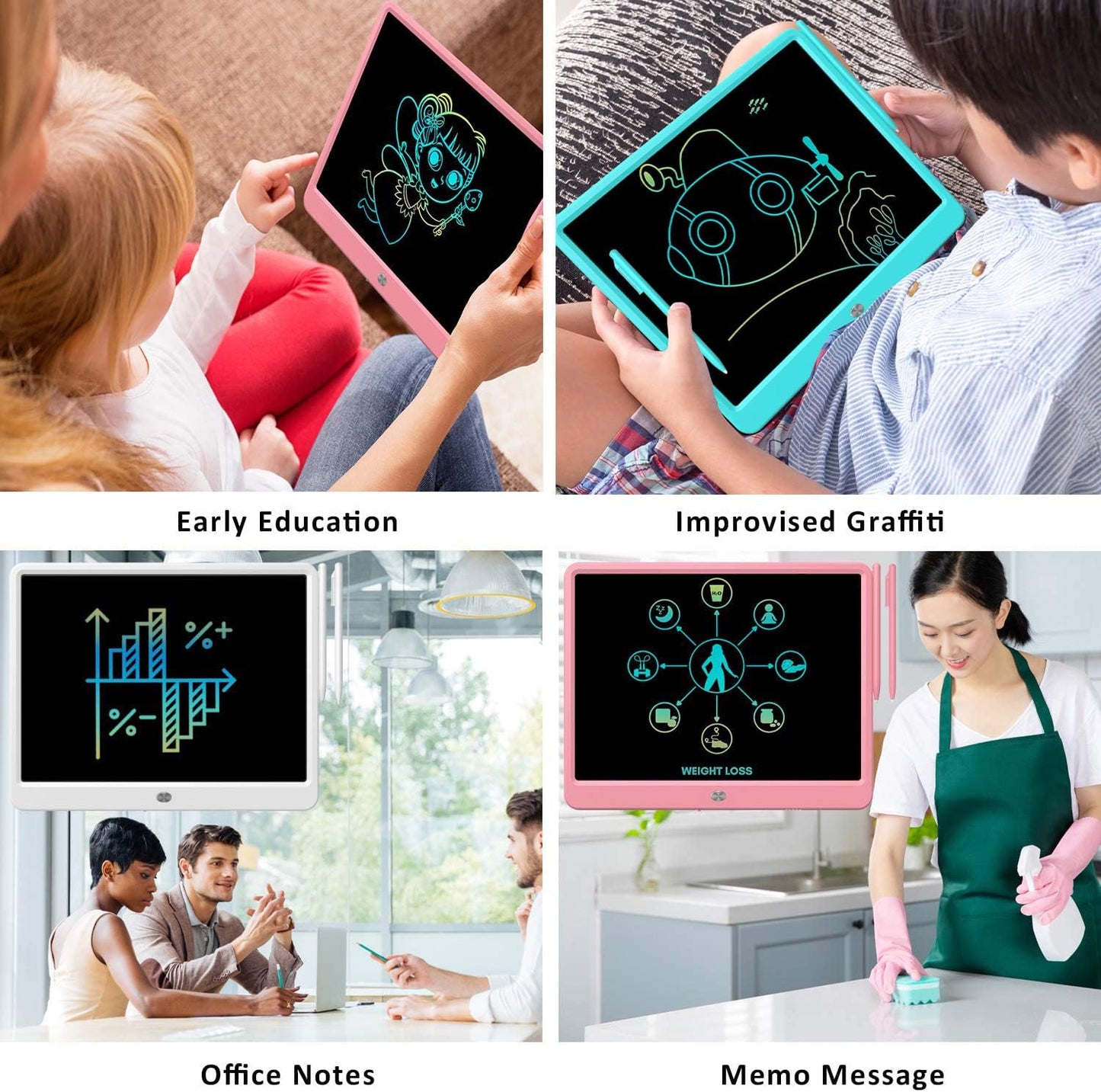 FLUESTON LCD Writing Tablet for Kids, 10 Inch Doodle Board, Colorful Drawing Pad for Toddler, Educational Travel Toy Gifts for 3-8 Year Old Girls Boys, Erase Lock Writing Board