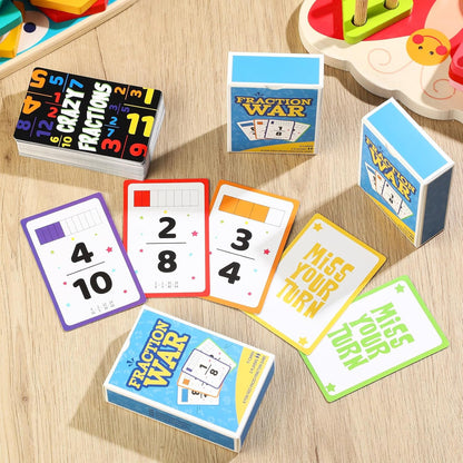 5 Pcs Math Game Flash Cards Fraction Game Math Manipulatives Fraction War Flashcards Equivalency Cards Compare Simplify Match Number for Homeschool Classroom Supplies 2nd to 6th Grade