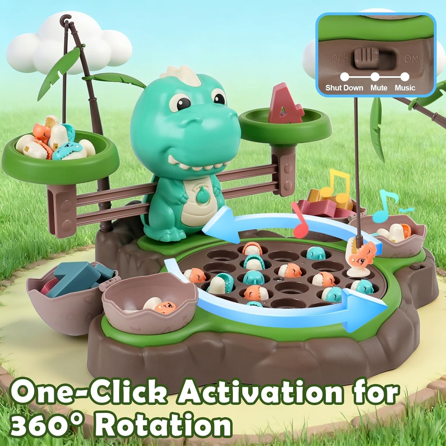 Magnetic Dinosaur Fishing Game for Kids, Best Birthday Gift for 3-5 5-7 Year Old Boys & Girls, 2-in-1 360° Rotation Fishing Toy with Balance Scale & Counting, Player Board Game for Toddlers