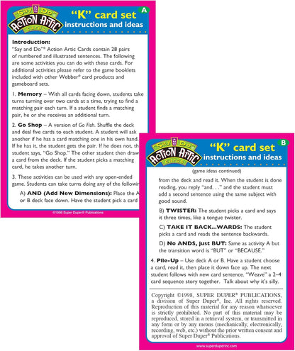 Super Duper Publications | Say and Do® Action Articulation K Sounds Fun Deck | Vocabulary and Language Development Flash Cards | Educational Learning Materials for Children