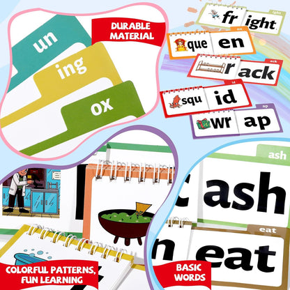 chiazllta 48 Word Family Build Book Spell Read and Rhyme Flip Activity Books ABC Vocabulary Flashcards Learn to Read Games Phonics Flashcards Kindergarten Sight Words Learning Activities for Kids
