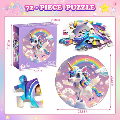 72 Pieces Shimmery Jumbo Mermaid Floor Puzzle for Girls 3-5 4-6 Age Floor Puzzles for Boys and Girls Large Round Floor Jigsaw Puzzles (Mermaid)
