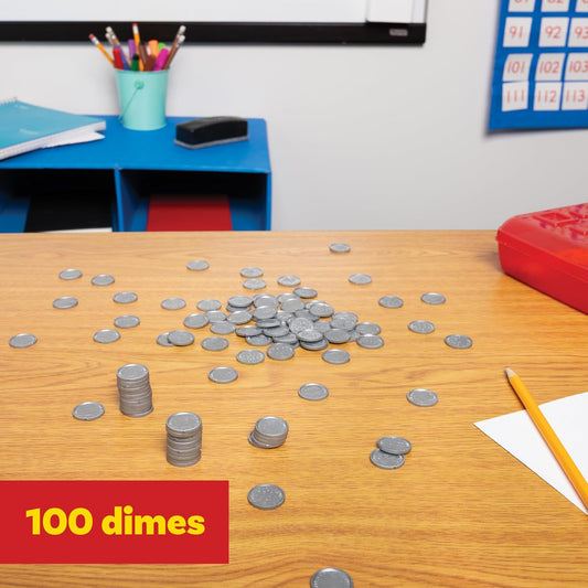 LEARNING ADVANTAGE Play Coin Set | 30 Pennies, 20 Nickels, 20 Dimes, 20 Quarters and 4 Half-Dollars | Plastic | Realistic Coins for Pretend Play