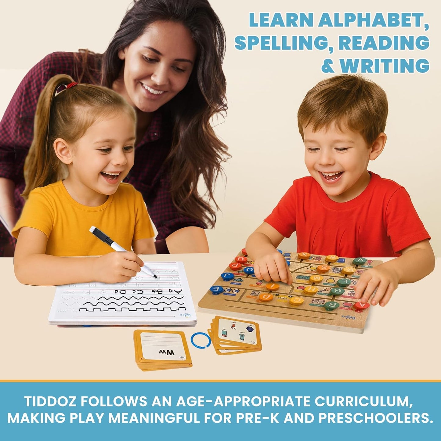 All‑in‑One Montessori Learning Set – ABC Tracing Wooden Board, Letter Matching, 100+ Sight Words Flashcards & Writing for Preschool & Kindergarden Toddlers Ages 3-6