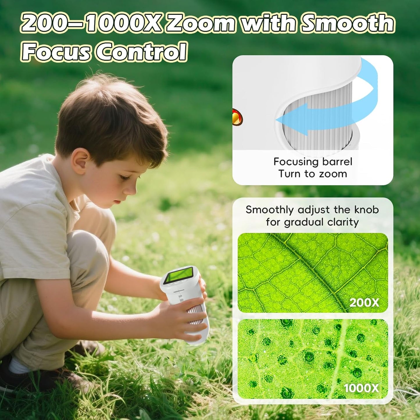 Alotwan Kids Microscope Digital 1000X Zoom, Mini Pocket Handheld Microscope Portable Travel Toys, HD Camera Video Magnifying Glass, Christmas Birthday Gifts for Girls, STEM Toys for Toddlers Age 3-8