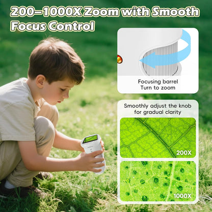 Alotwan Kids Microscope Digital 1000X Zoom, Mini Pocket Handheld Microscope Portable Travel Toys, HD Camera Video Magnifying Glass, Christmas Birthday Gifts for Girls, STEM Toys for Toddlers Age 3-8