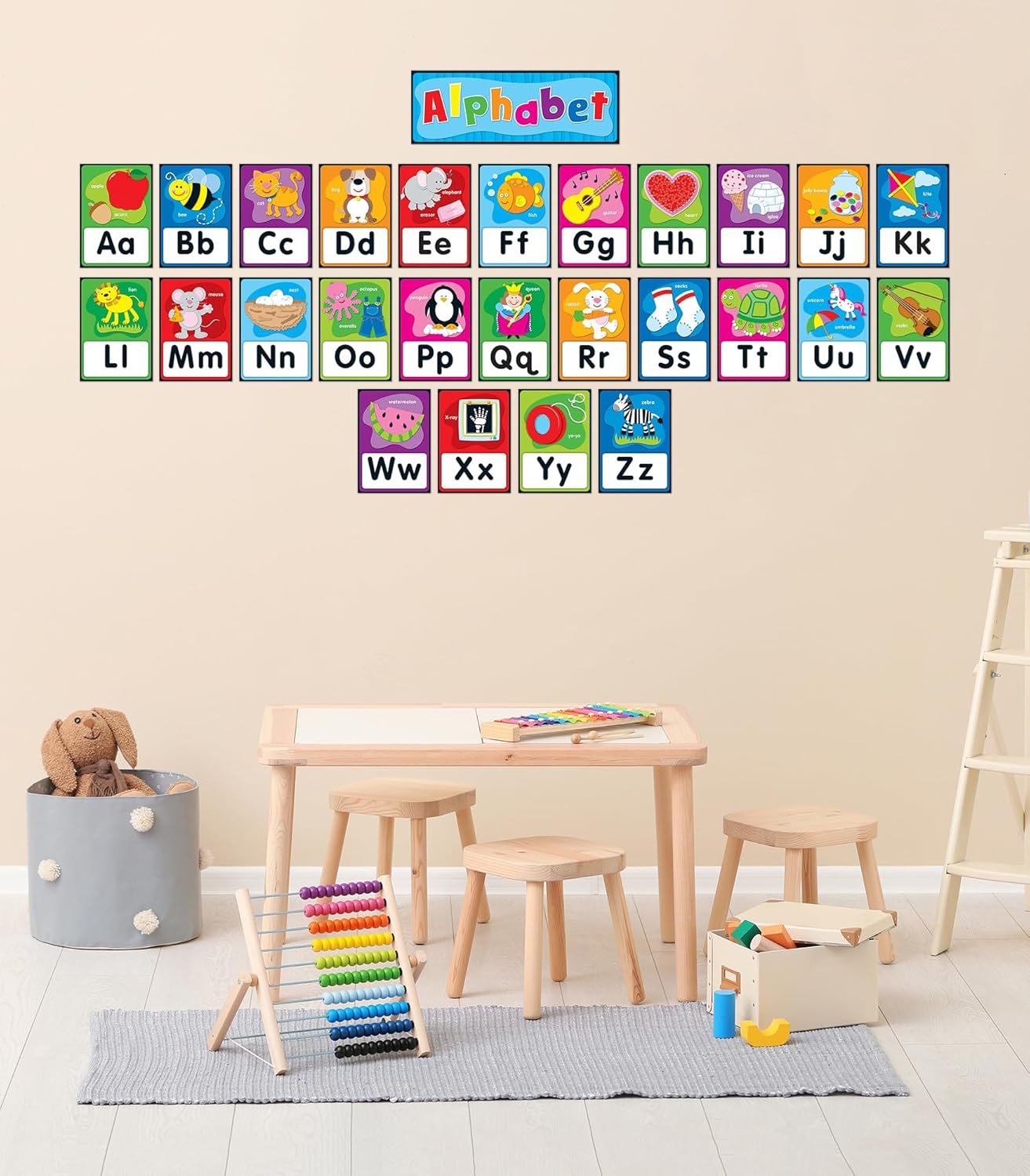 Carson Dellosa Education 26 pc Set of ABC Bulletin Board Decorations aids early learning with bright alphabet visuals and sight word images that help toddlers build strong foundational sound skills.