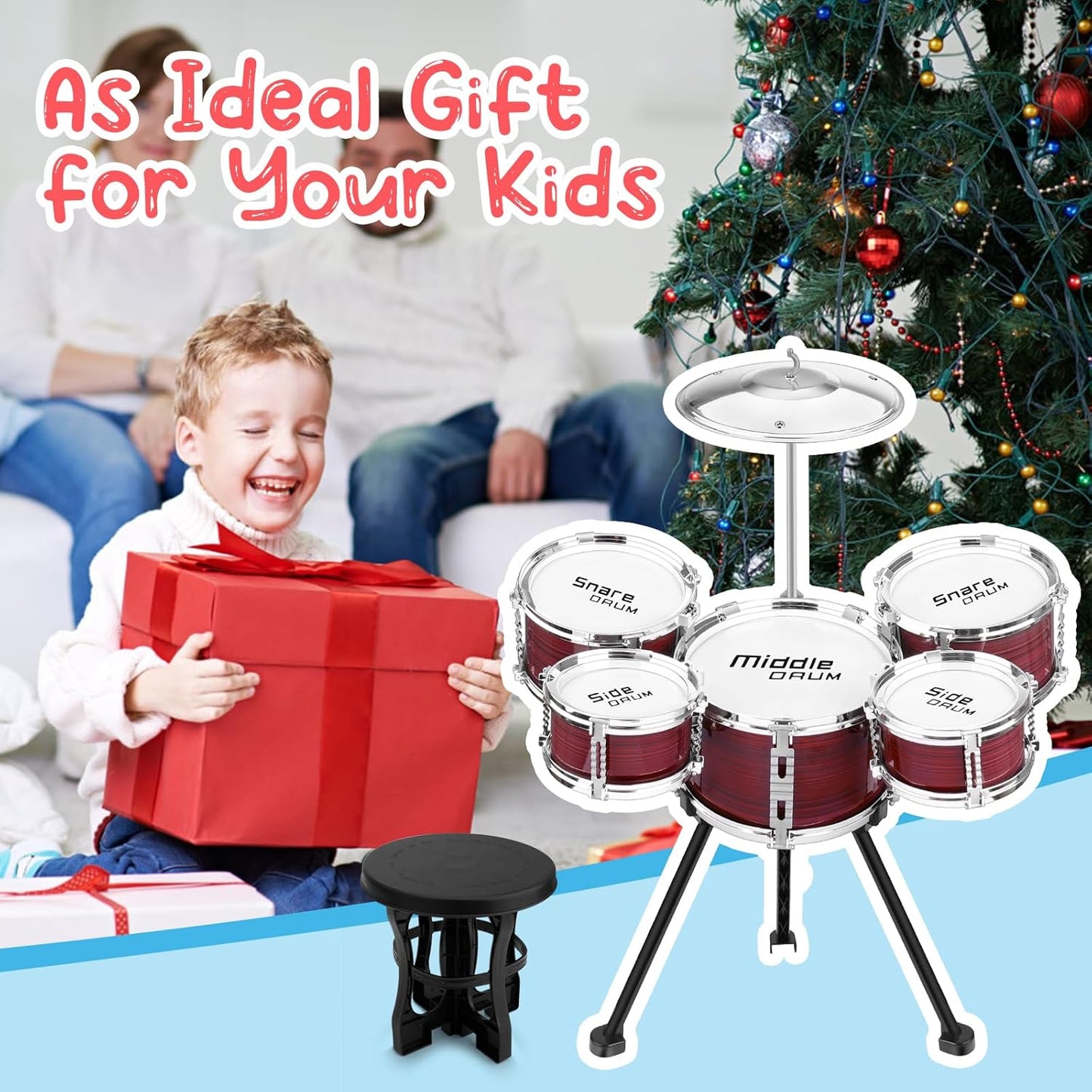 Upgraded Toddler Drum Set with Lights Kids Jazz Drum Kit, Musical Instrument Toys for Toddler 3-5 Boys Girls Christmas Birthday Gift