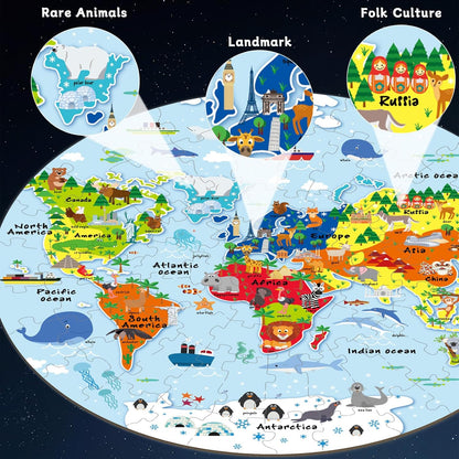 2 Sets World Puzzle United States Map Puzzle with Poster World and US Geography Jumbo Round Floor Puzzles Jigsaw for Kids Ages 3-5 Educational Learning Toys Puzzles Valentines Birthday Gift 70 Pieces