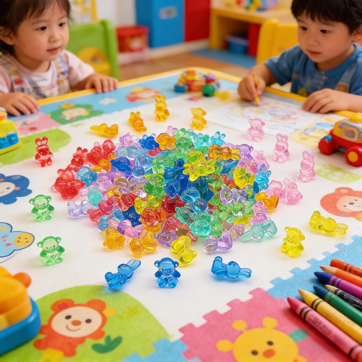 Counting Bears and Bunnies,240 Pieces Counter Toys for Kids - Fun Educational Math Manipulatives with Storage Box for Counting & Learning