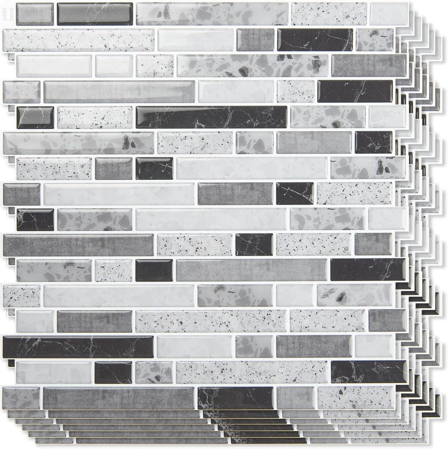 Art3d 10-Sheet Heavy-Duty Peel and Stick Backsplash, Waterproof Wall Tiles Stick on Kitchen Backsplash Living Space, Carrara Grey