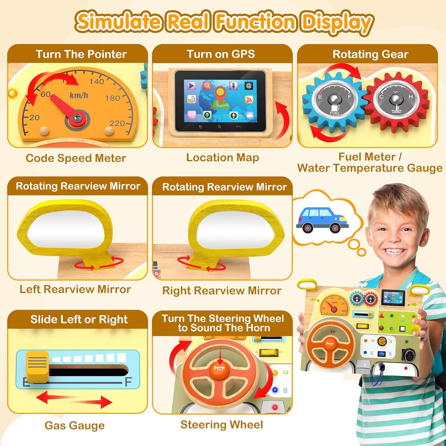 JGOBUB Montessori Toddler Toys - Baby Wooden Busy Board - Sensory Toys with Light Switch - Travel Toys for Educational Toddler Activities for Toddlers 3 4 5 6+ Year Old