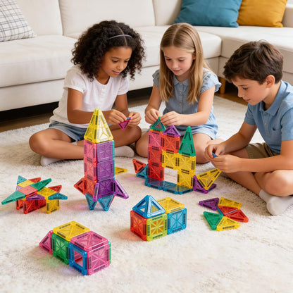 Mini Magnetic Tiles,34 PCS Magnetic Blocks with Metal Storage Box,Magnetic Building Tiles ,STEM Educational Travel Magnetic Tiles,Toddler Magnetic Toys for Kids Boys Girls Christmas Birthday Gifts