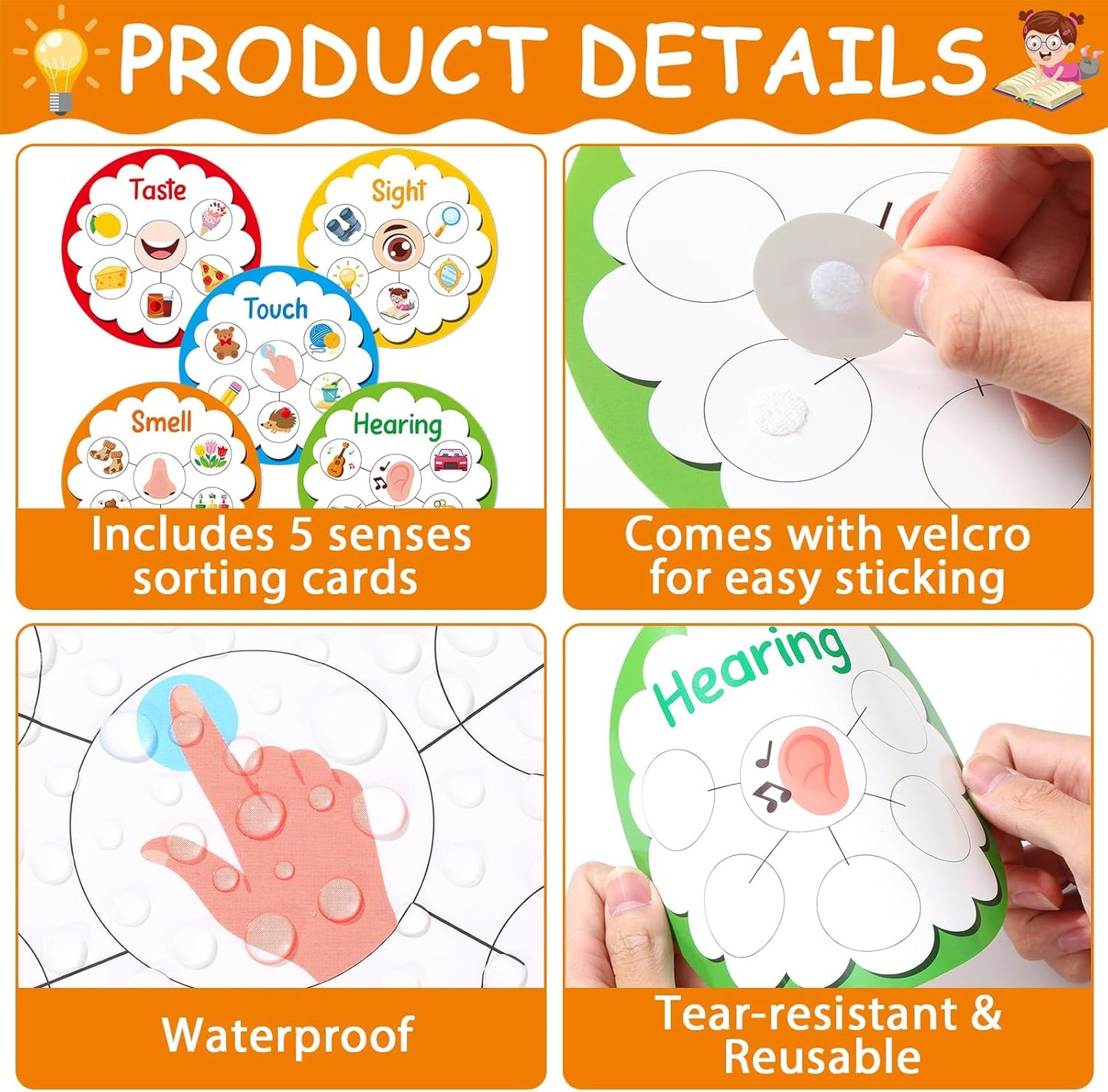 5 Senses Learning Activity for Kids Educational Teacher Supplies Five Senses Sorting Cards Learning Game Develop Fine Motor Skills for Toddlers Preschoolers and Kindergarteners Homeschool Must Haves