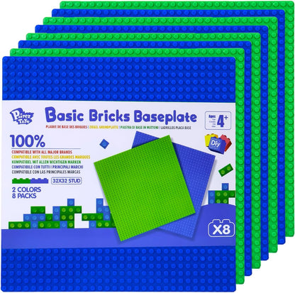 Pairez Toys 8-Pack Classic Baseplates for Building Bricks (10" x 10") – Compatible with All Major Brands, Construction Toys for Kids Ages 4-8+, Black, White, Dark Gray, Light Gray
