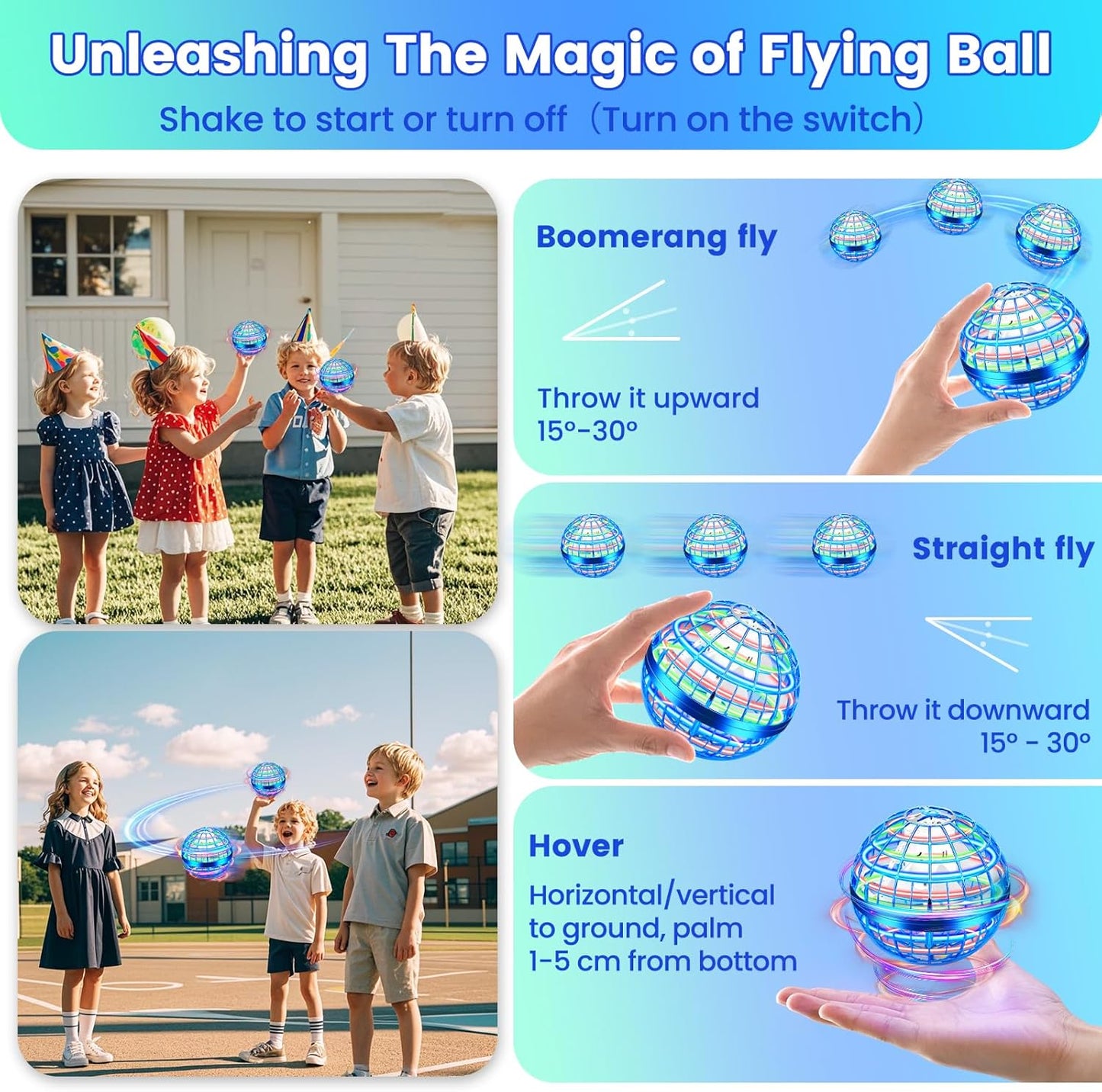 Flying Orb Ball Toy, 2026 Upgrade Hand Controlled Hover Ball with LED Lights,360° Rotating Boomerang Globe Cool Mini Drone, Ideal Birthday&Christmas Gift for Boys Girls-Blue & Purple