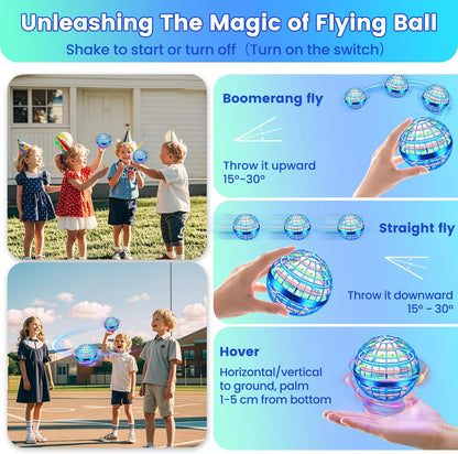 Flying Orb Ball Toy, 2026 Upgrade Hand Controlled Hover Ball with LED Lights,360° Rotating Boomerang Globe Cool Mini Drone, Ideal Birthday&Christmas Gift for Boys Girls-Blue & Purple