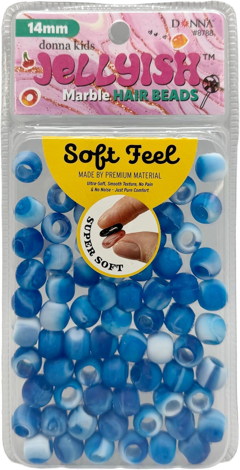 Donna Kids Jellyish Marble Hair Beads – 14mm Soft Silicone Bead with Threading Tool – Pain-Free, Noiseless Beads for Braids & Ponytails – Red, Tangle-Free Design