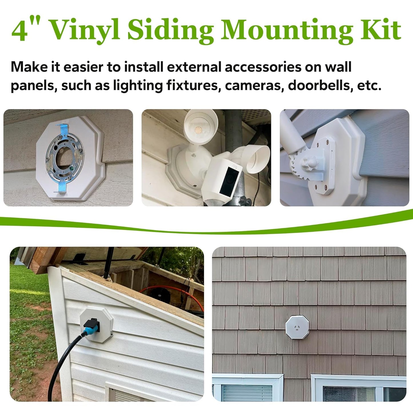 Vinyl Siding Mounting Block, Outdoor Light Siding Mount Kit, White Octagon Mounting Block for 1/2 inch Width Lap and 4 inch to 10 inch Height Sidings