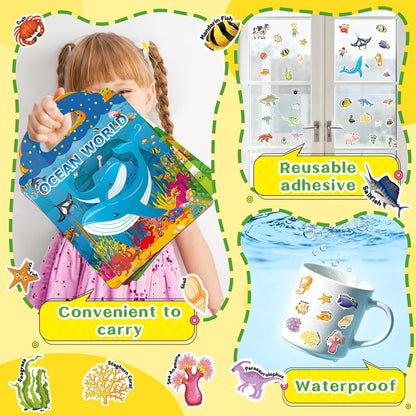 6 Sets Reusable Sticker Book for Toddlers 3-6, Jelly Sticker Books for Toddler, Travel Sticker Activity Toys for Kids 3 4 5 6 Years Old Girls & Boys