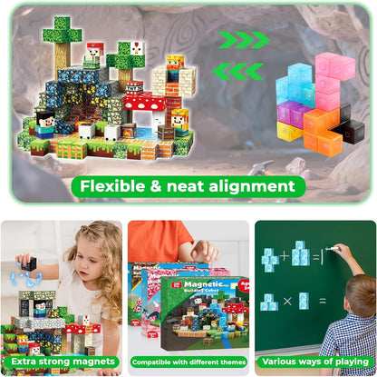 Goody King Magnetic Blocks |100PCS Magnetic Building Blocks Magic‘s House Magnetic Cube,Magnetic Blocks for Kids Ages 3-10,STEM Montessori Stacking Toy, Sensory Tiles Building Birthday for Toddlers