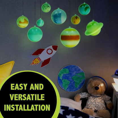 Great Explorations, 3-D Solar System Glow In The Dark Ceiling Hanging Kit 3D Planets and Star Stickers Create the Milky Way Teach Science STEM