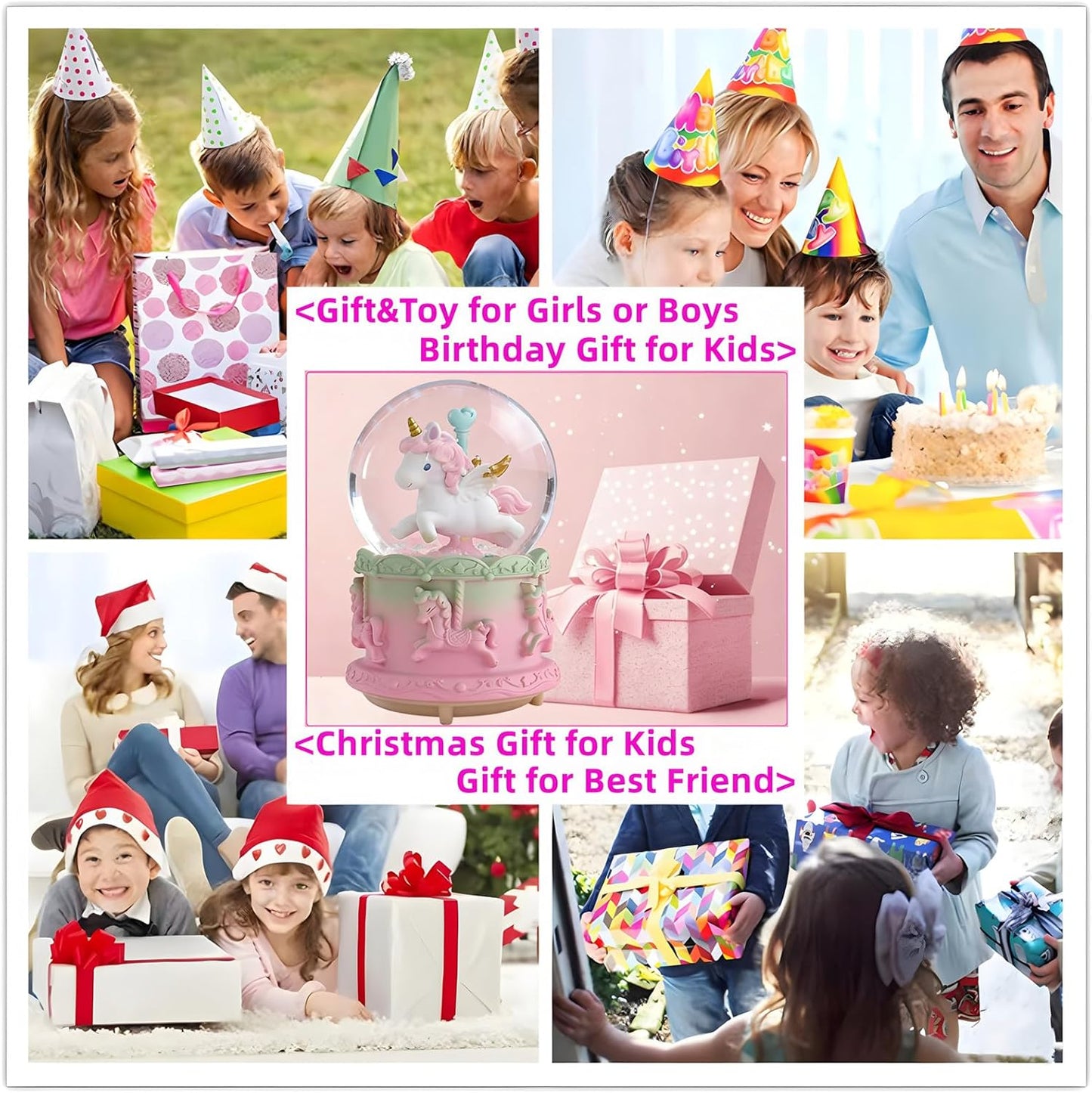 Unicorn Snow Globes for Girl,6.5IN Pink Music Snowglobes with LED Lights and Automatic Snowfall,Home Decor Glass Ball for Kids Bedroom Birthday for 5-18 Year Old Girl(6.5x4.1IN