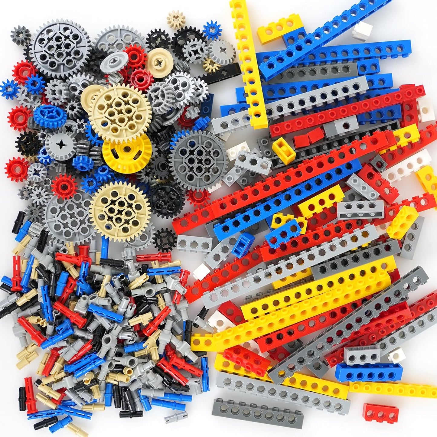 MALEKO Technical Gears-Axles-Pins-Wheel Set, 800+ Piece Technical Parts Compatible with Major Brands, Building Block Accessories Kit-Motor, Wheels, Chain Link Connector, Tires