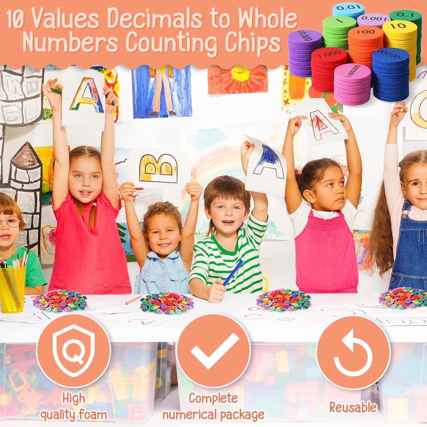 Kingdder Place Value Disks 10 Decimals to Whole Numbers Counting Chips for Kids Base 10 Place Value Manipulatives Math Counters Discs Set for Elementary School Math Supplies(1000 Pcs)