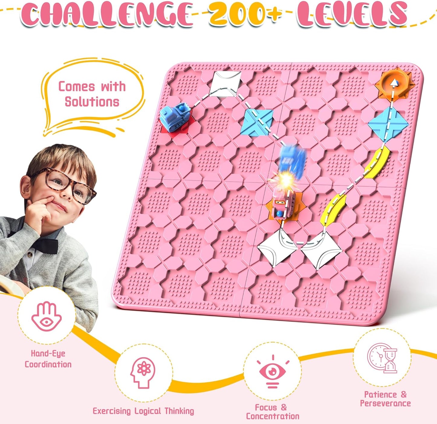 STEM Logic Road Builder Toys: Board Games Toys for 5 Year Old Kids, Montessori Brain Teaser Puzzles Educational Learning Activities Toy for Kid Ages 3 4 6-8 12 Boys Girls Gifts (Orange 32PCS)