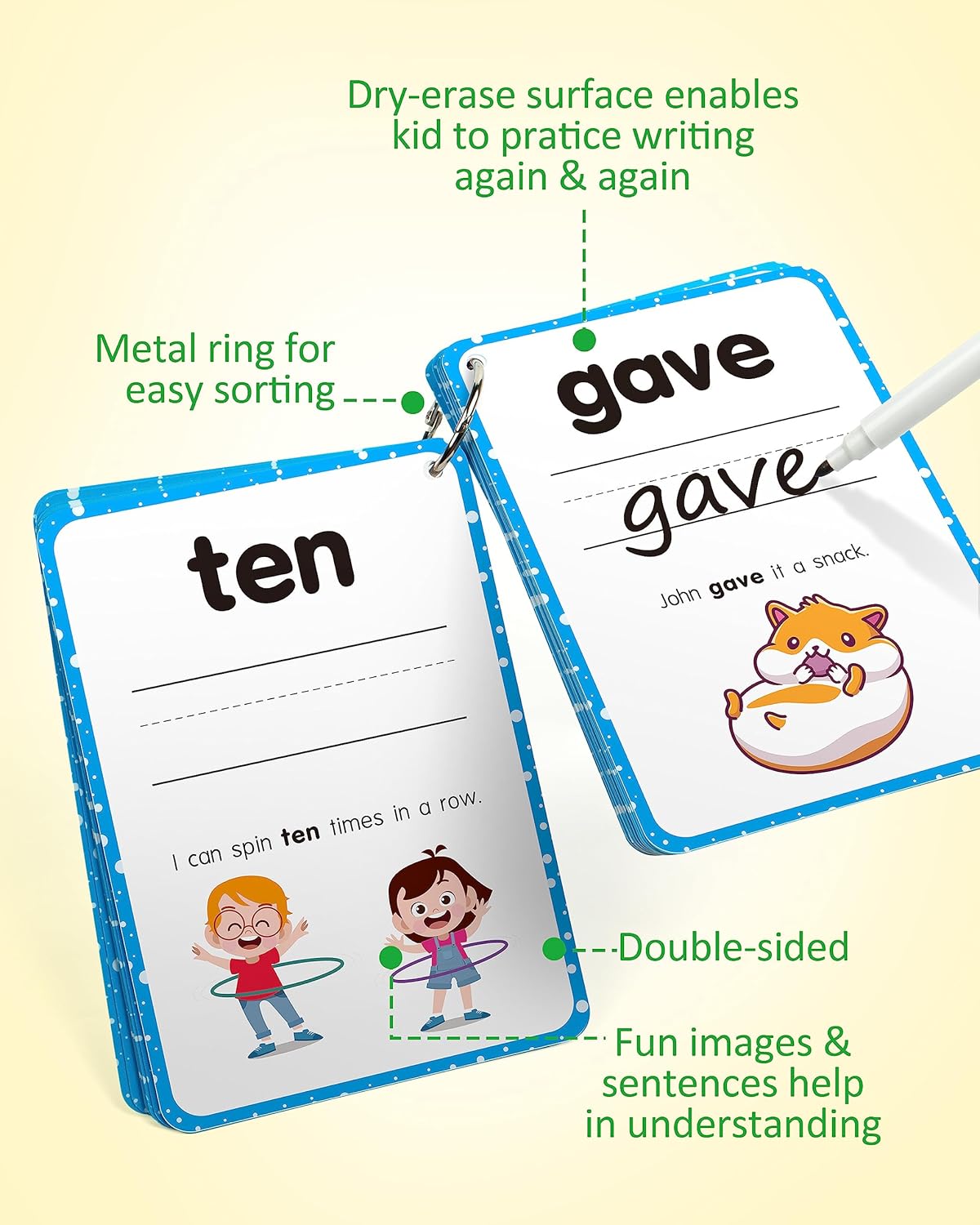 Coogam Sight Words Kids Learning Flash Cards, 250 Dolch Word Game Reading Vocabulary Card Montessori Toy for Kindergarten Preschool 3 4 5 Years Old Toddlers