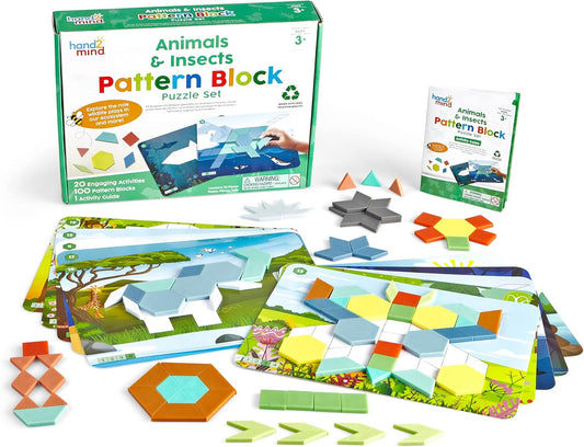 hand2mind Recycling and Conservation Pattern Block Puzzle Set, Tangram Puzzle, Geometric Shapes for Kids, Pattern Blocks Cards, Pattern Play, Toddler Battern Blocks, Kindergarten Learning Activities