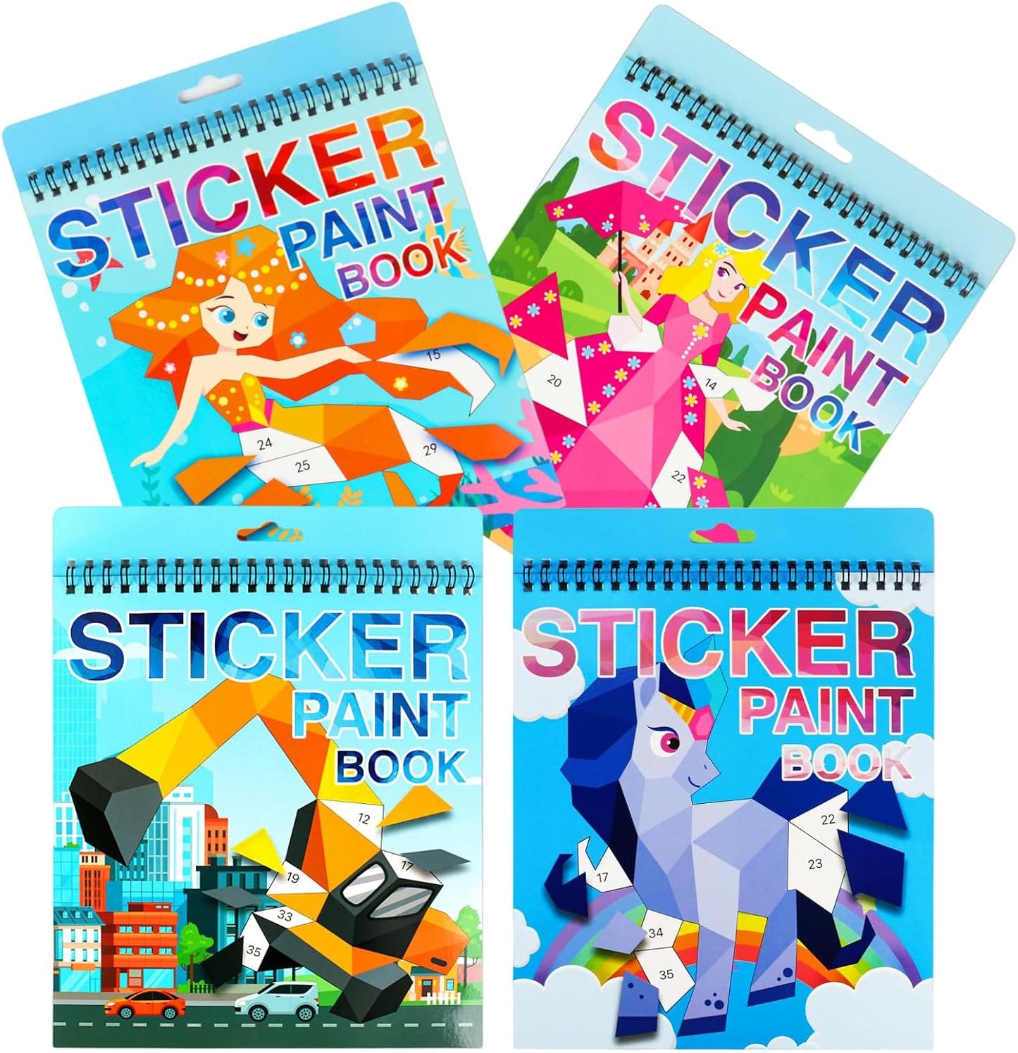 3PCS Sticker Paint Number Books Crafts for Kids Ages 4-8,8-12 Animal Dinosaur Ocean Sticker Book Stickers for Kids Boys Girl Adults for Birthday Party Favors Gift Travel Toy Daycare Activity