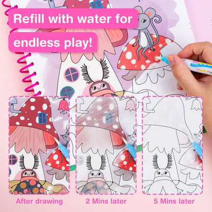 Avenir Reusable Water Coloring Book for Toddlers 3-5 – Mess-Free Paint-with-Water Travel Toy Airplane Activities Road Trip Quiet Book, Water-Reveal Activity Pad, 3-in-1 Creative Set