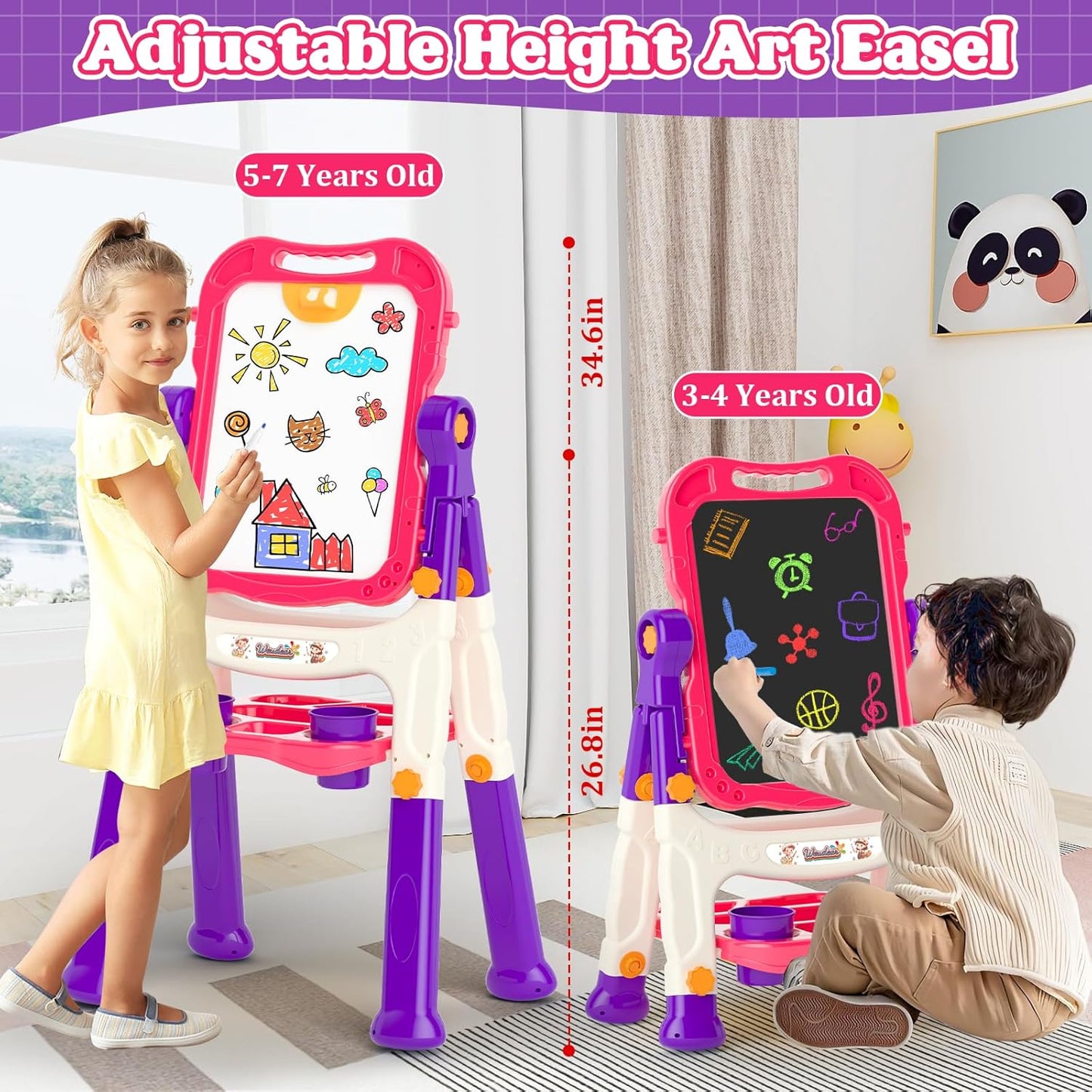 Chalk Board Easel for Kids Toys,Double-Sided Magnetic Kids Chalkboard and Dry Erase Boards,Toddler Toys for 3 Year Old Boy Gift,Art Easel Learning Educational Toy for 3 4 5 Years Old Boys Gift