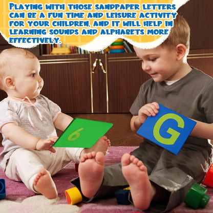 Henoyso 3 Sets Sandpaper Letters with Boxes Lower and Capital Case Sandpaper Sensory Tactile Letters Alphabet for Learning Education Easter Gift (Letter,Number,Bright)