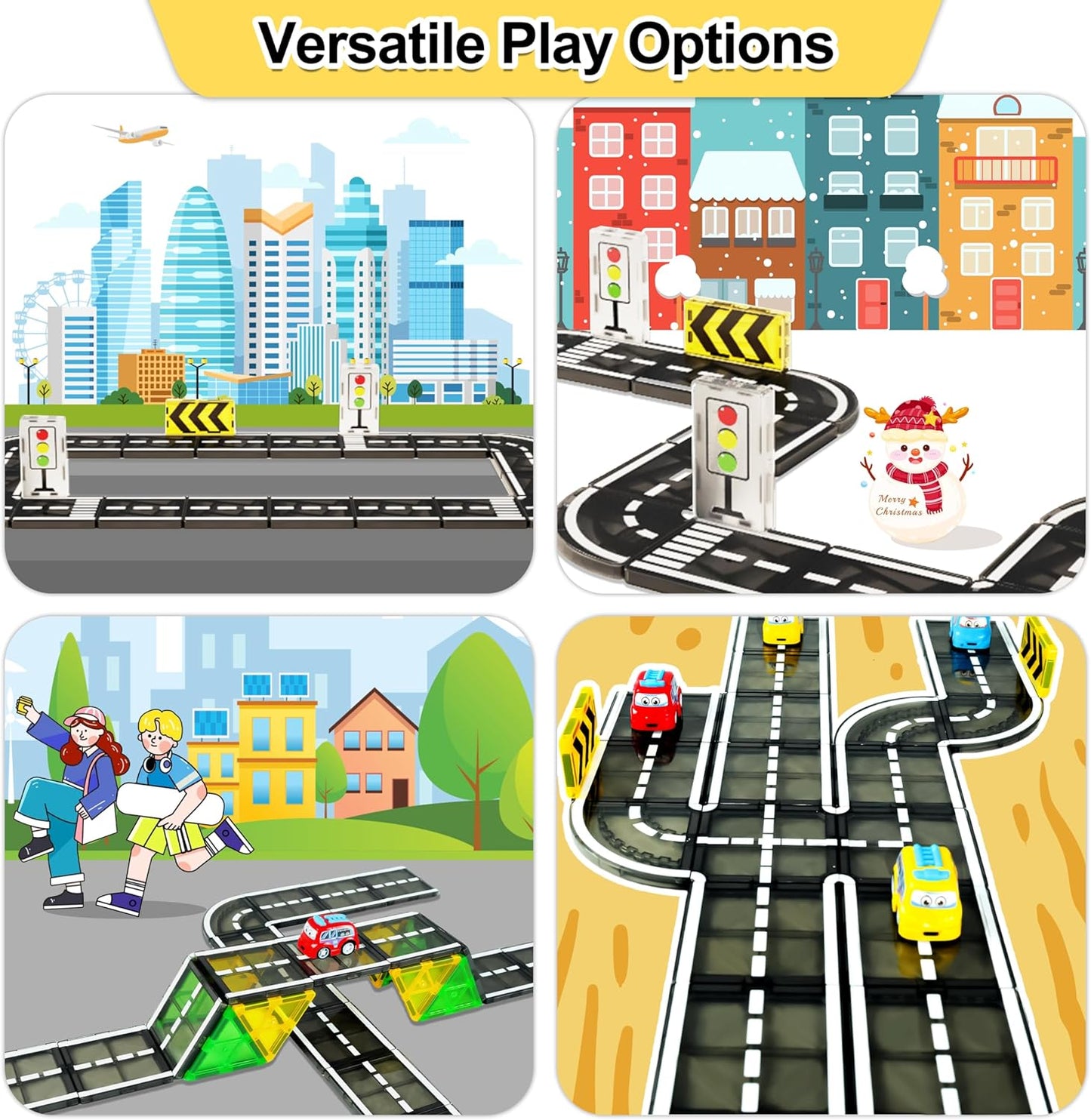 Drofex 42pcs Magnetic Tiles Road, Magnetic Building Blocks City Construction Toys for 3+Year Old Boys Girls, Kids Montessori Toys for Toddler, STEM Learning Gifts