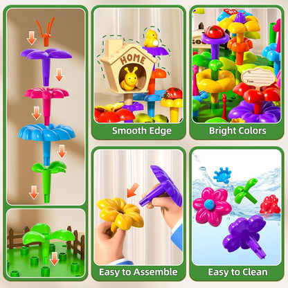 145 Pcs Toys for 3 Year Old Girl, Toddler Gardening Set Flower Garden Toy Girls Building Sets Best Educational Learning Fine DIY Crafts Stem Construction Stacking Kit for 3 4 5 6 7 Years Kids