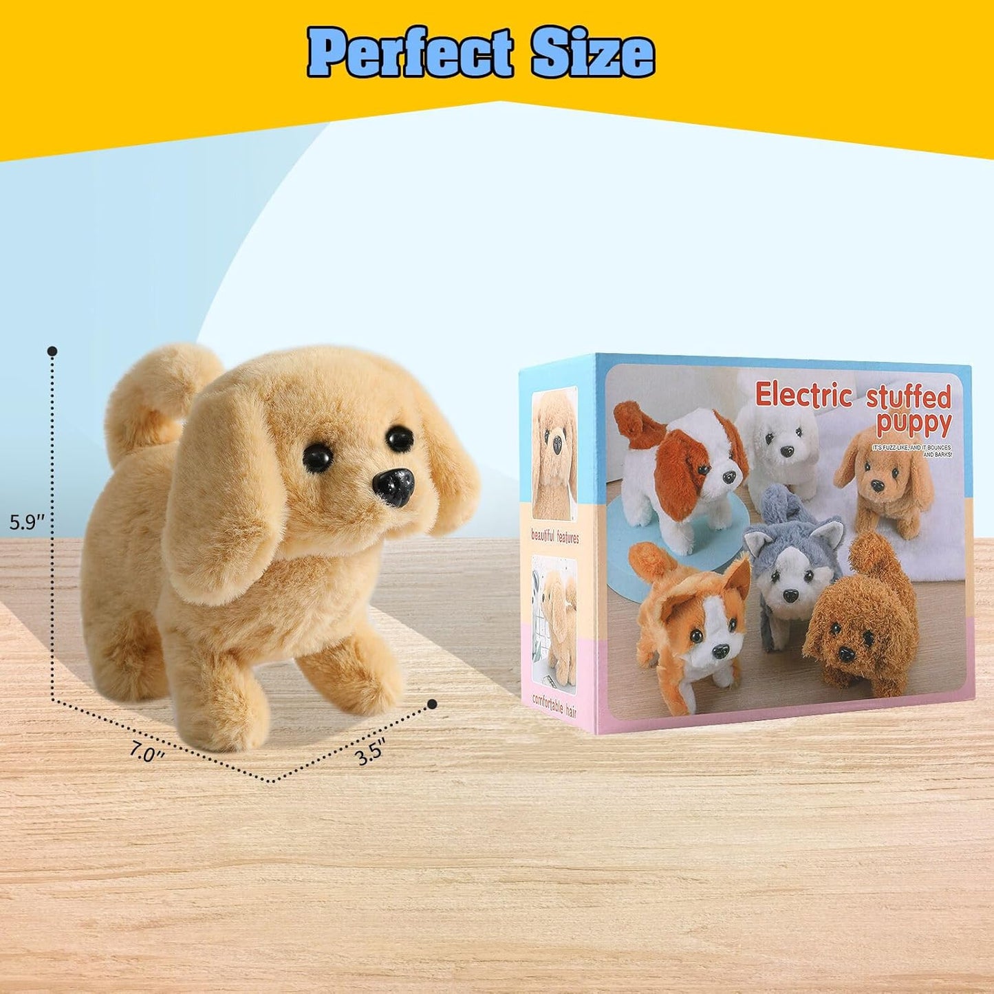 KSABVAIA Plush Teddy Toy Puppy Electronic Interactive Dog - Walking, Barking, Tail Wagging, Stretching Companion Animal for Kids Toddlers