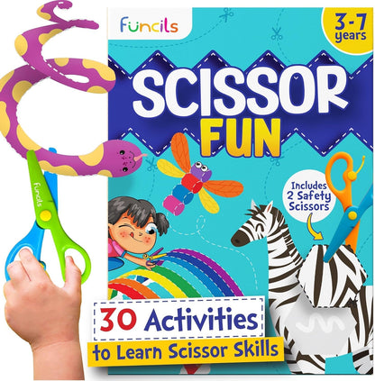 Funcils Toddler Scissor Skills - Art Supplies & Crafts Kit for Kids, Safety Scissors, Fine Motor Toys, Montessori Gifts for Boys & Girls Ages 3, 4, 5, 6, 7 Year Old, Preschool Learning Activity Books
