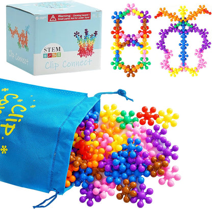 Clip Connect 120 Piece Building Blocks | Diameter 1.26", STEM Building Toys Set Kindergarten Math Manipulatives for Kids Boys Girls, Educational Preschool Toys Activities Homeschool Supplies