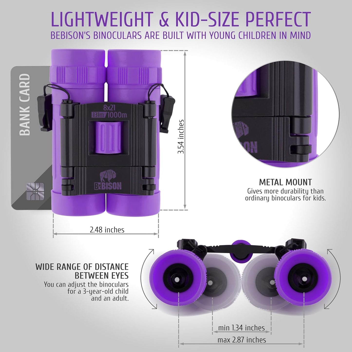 BeBison Binoculars for Kids - 8x21 High Resolution Real Optics - Compact Folding Shockproof Kids Binoculars for Bird Watching - Spy Games - Outdoor Play for Boys and Girl