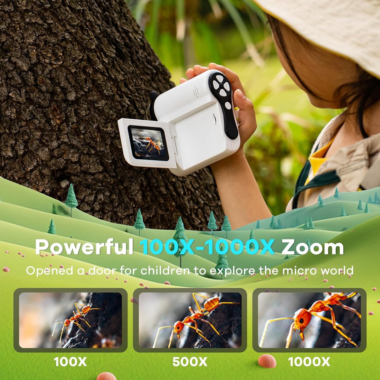 Hideal HP60 IPS Microscope for Kids: [Auto On & Off] [3-in-1] 2" Portable Handheld Microscope Miniscope, Pocket Mini Scope Educational Science Kit, Christmas Birthday Gifts for Kids, PC View, White