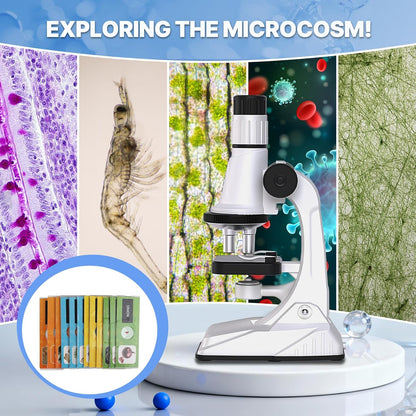 61 Piece Kids Microscope Kit, 100X-1200X Magnification with LED Light | Durable Metal Body, Slides & Carrying Box | STEM Biology Science Kit, Educational Gift for Children Ages 6-12