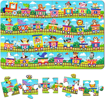 Learn ABC with Fun! 24pc Alphabet Train Jumbo Floor Puzzle for Toddlers - Interactive Educational Toy for Ages 3+