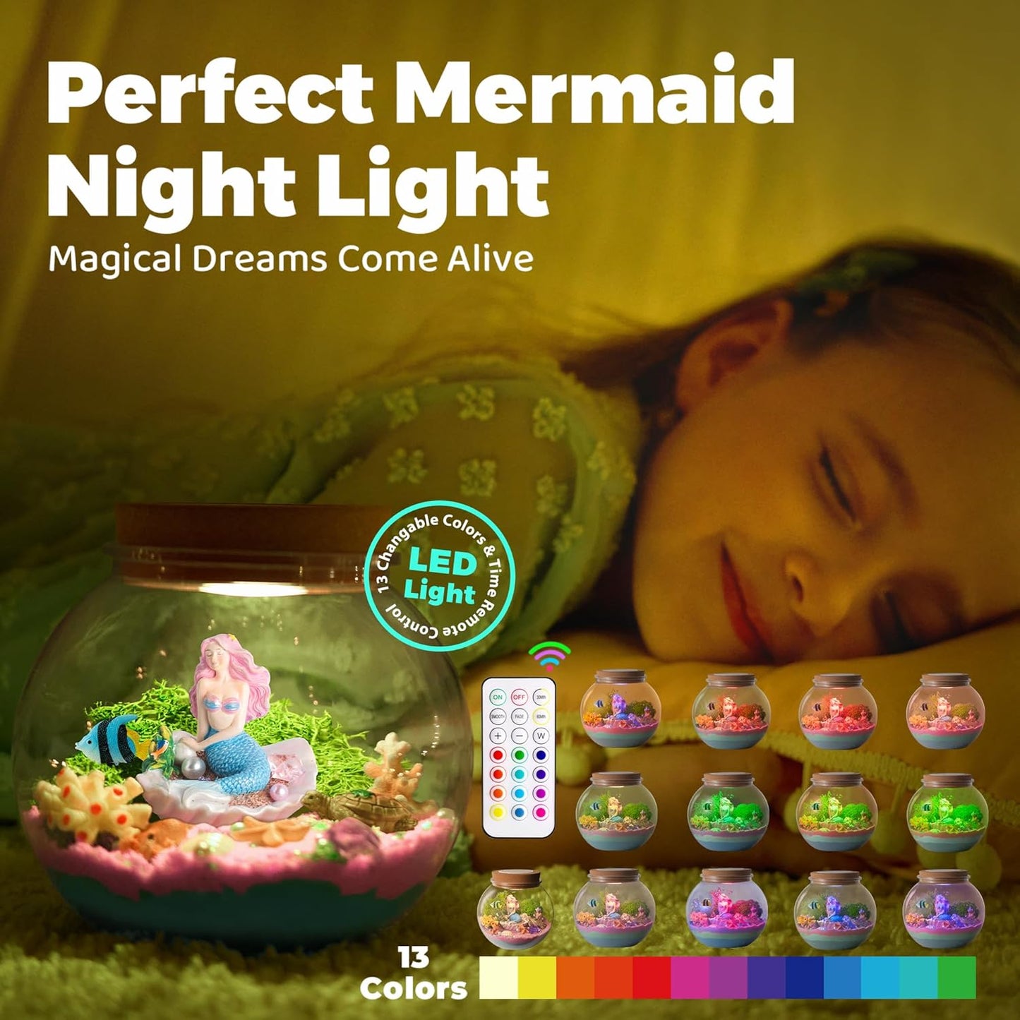 JOYEEMAX Unicorn Light-Up Terrarium Kit for Kids - LED Night Light Birthday Gift for Girls Ages 4 5 6 7 8-12 Year Old - Unicorn Toys for Girls - DIY Arts and Crafts Kit for Kids